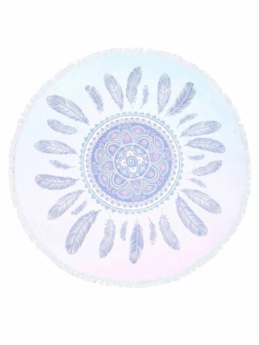 Round Mandala Feather Summer Beach Towel - Light Blue NWT